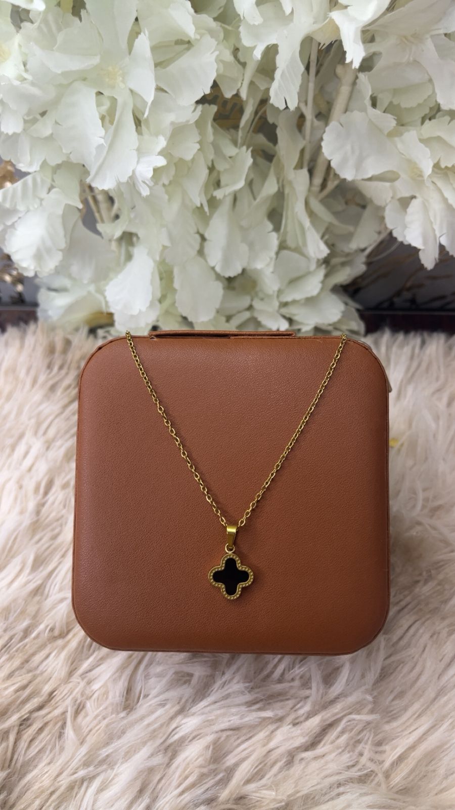 Premium Quality Stainless Steel 18k Double Side Clover Black Necklace