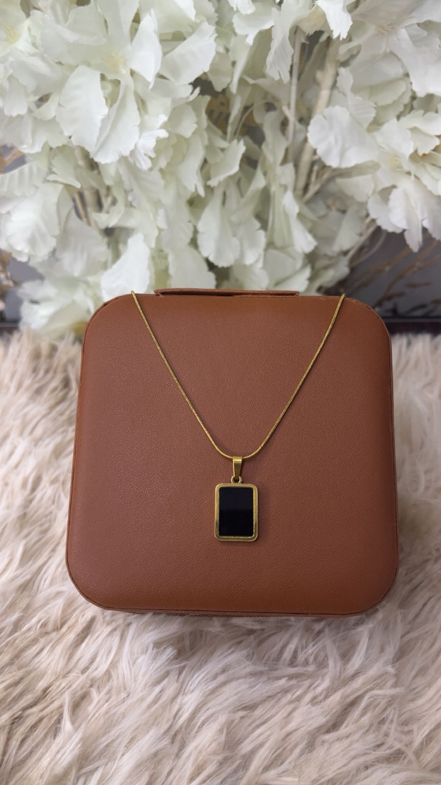 Premium Quality Stainless Steel 18k Black Square Double Side Black  Necklace