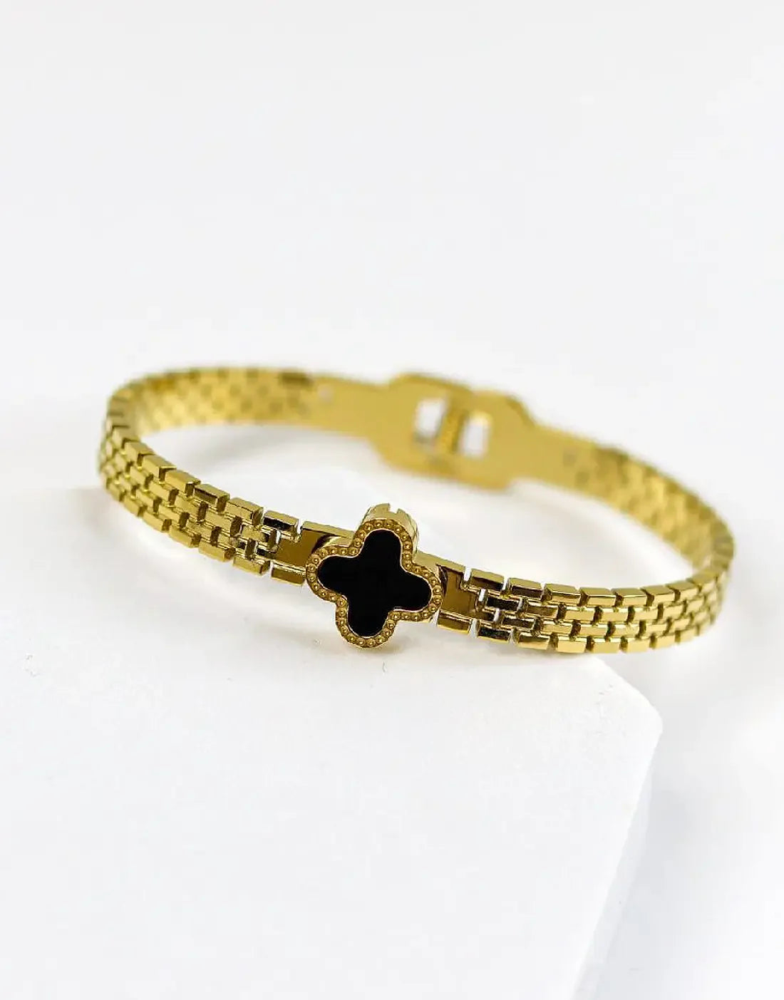 Minimalist Lucky Clover Stainless Steel Bangle Bracelet